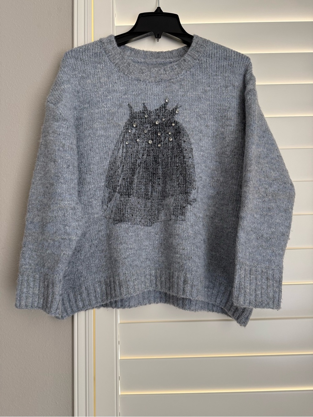 Cozy Embellished Light Grey Crewneck Sweater